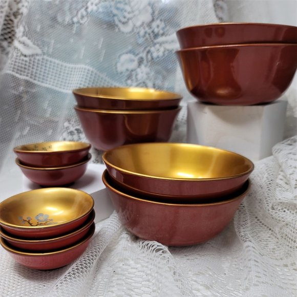 Vintage Wood Lacquer Bowl Set 11 Pc Set SZK - Picture 11 of 16